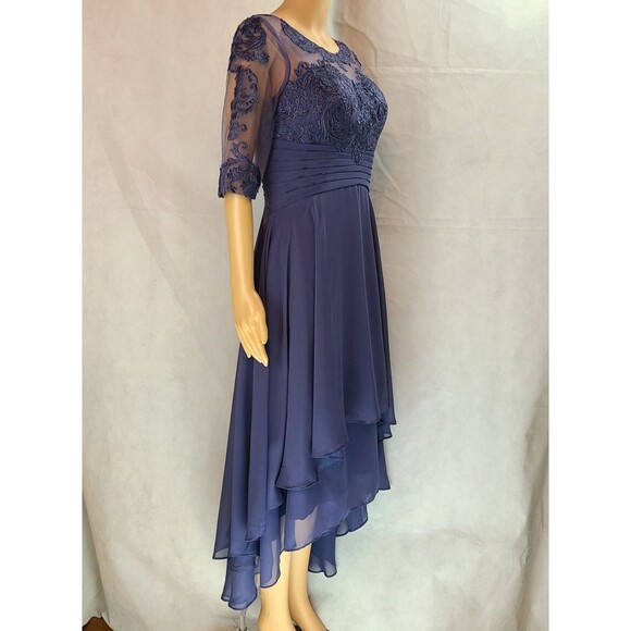New Mother of the Bride (8) Stormy Blue Chiffon Half Sleeve Hi Lo  Maxi Dress - Picture 9 of 13